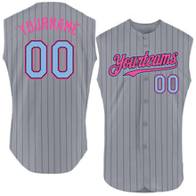 Load image into Gallery viewer, Custom Gray Black Pinstripe Light Blue-Pink Authentic Sleeveless Baseball Jersey
