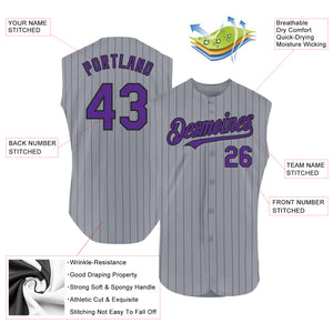 Custom Gray Black Pinstripe Purple Authentic Sleeveless Baseball Jersey