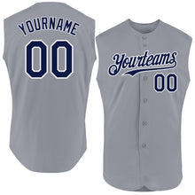 Load image into Gallery viewer, Custom Gray Navy-White Authentic Sleeveless Baseball Jersey
