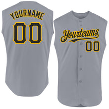 Load image into Gallery viewer, Custom Gray Black-Gold Authentic Sleeveless Baseball Jersey
