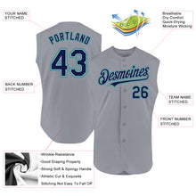 Load image into Gallery viewer, Custom Gray Navy-Teal Authentic Sleeveless Baseball Jersey
