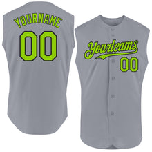 Load image into Gallery viewer, Custom Gray Neon Green-Black Authentic Sleeveless Baseball Jersey
