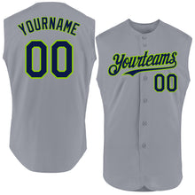 Load image into Gallery viewer, Custom Gray Navy-Neon Green Authentic Sleeveless Baseball Jersey
