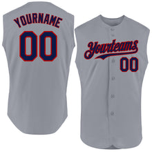 Load image into Gallery viewer, Custom Gray Navy-Red Authentic Sleeveless Baseball Jersey
