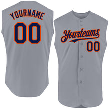 Load image into Gallery viewer, Custom Gray Navy-Orange Authentic Sleeveless Baseball Jersey
