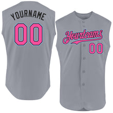 Load image into Gallery viewer, Custom Gray Pink Black-Light Blue Authentic Sleeveless Baseball Jersey
