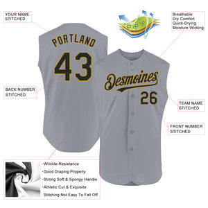 Custom Gray Black-Old Gold Authentic Sleeveless Baseball Jersey