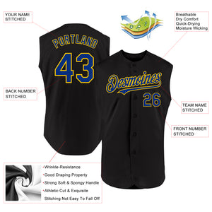 Custom Black Royal-Yellow Authentic Sleeveless Baseball Jersey