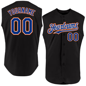 Custom Black Royal-Orange Authentic Sleeveless Baseball Jersey