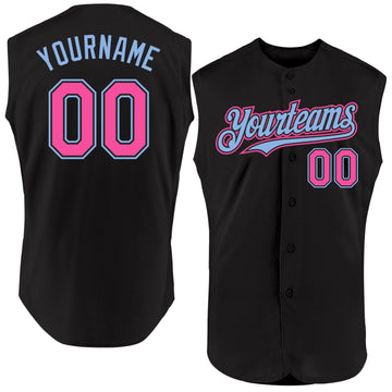 Custom Black Pink-Light Blue Authentic Sleeveless Baseball Jersey