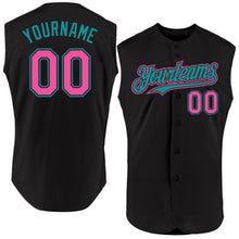 Загрузить изображение в средство просмотра галереи, Custom Black Pink-Teal Authentic Sleeveless Baseball Jersey
