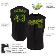 Load image into Gallery viewer, Custom Black Green-Yellow Authentic Sleeveless Baseball Jersey
