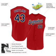 Load image into Gallery viewer, Custom Red Navy-Old Gold Authentic Sleeveless Baseball Jersey
