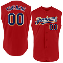 Load image into Gallery viewer, Custom Red Navy-Old Gold Authentic Sleeveless Baseball Jersey
