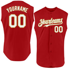 Load image into Gallery viewer, Custom Red White-Old Gold Authentic Sleeveless Baseball Jersey
