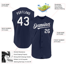 Load image into Gallery viewer, Custom Navy White Authentic Sleeveless Baseball Jersey
