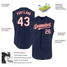 Load image into Gallery viewer, Custom Navy White-Red Authentic Sleeveless Baseball Jersey
