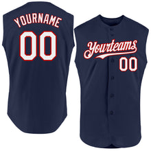 Load image into Gallery viewer, Custom Navy White-Red Authentic Sleeveless Baseball Jersey
