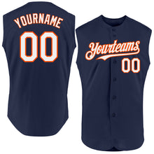 Charger l&#39;image dans la galerie, Custom Navy White-Orange Authentic Sleeveless Baseball Jersey
