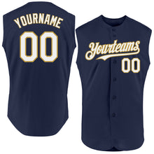 Load image into Gallery viewer, Custom Navy White-Old Gold Authentic Sleeveless Baseball Jersey
