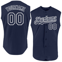 Load image into Gallery viewer, Custom Navy White-Gray Authentic Sleeveless Baseball Jersey
