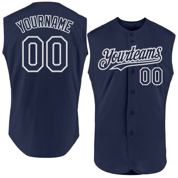 Custom Navy White-Gray Authentic Sleeveless Baseball Jersey