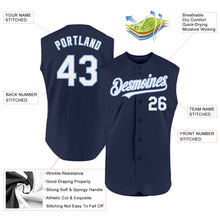 Load image into Gallery viewer, Custom Navy White-Light Blue Authentic Sleeveless Baseball Jersey
