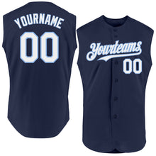 Load image into Gallery viewer, Custom Navy White-Light Blue Authentic Sleeveless Baseball Jersey
