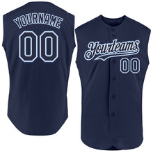 Load image into Gallery viewer, Custom Navy White-Light Blue Authentic Sleeveless Baseball Jersey
