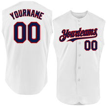 Load image into Gallery viewer, Custom White Navy-Red Authentic Sleeveless Baseball Jersey
