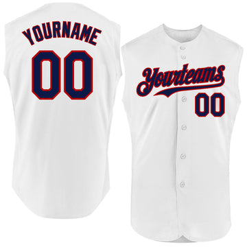 Custom White Navy-Red Authentic Sleeveless Baseball Jersey