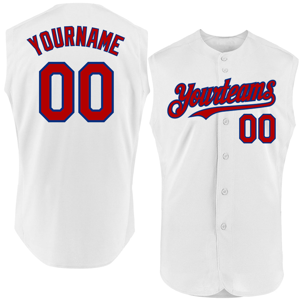 Custom White Red-Royal Authentic Sleeveless Baseball Jersey