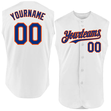 Custom White Royal-Orange Authentic Sleeveless Baseball Jersey