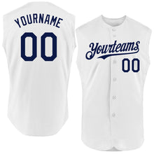 Load image into Gallery viewer, Custom White Navy Authentic Sleeveless Baseball Jersey
