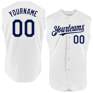 Custom White Navy Authentic Sleeveless Baseball Jersey