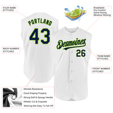 Load image into Gallery viewer, Custom White Navy-Neon Green Authentic Sleeveless Baseball Jersey
