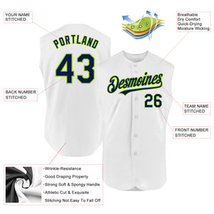 Custom White Navy-Neon Green Authentic Sleeveless Baseball Jersey