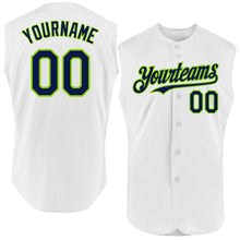 Load image into Gallery viewer, Custom White Navy-Neon Green Authentic Sleeveless Baseball Jersey
