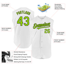 Load image into Gallery viewer, Custom White Neon Green-Black Authentic Sleeveless Baseball Jersey
