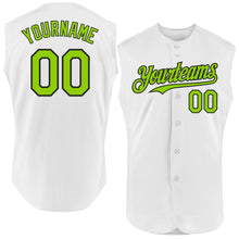 Load image into Gallery viewer, Custom White Neon Green-Black Authentic Sleeveless Baseball Jersey
