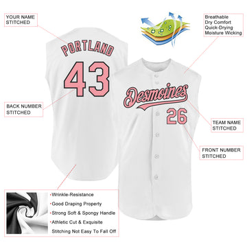 Custom White Medium Pink-Black Authentic Sleeveless Baseball Jersey