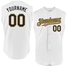 Laden Sie das Bild in den Galerie-Viewer, Custom White Black-Old Gold Authentic Sleeveless Baseball Jersey
