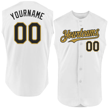 Custom White Black-Old Gold Authentic Sleeveless Baseball Jersey