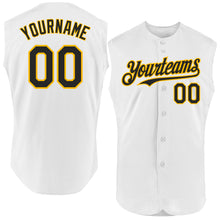 Load image into Gallery viewer, Custom White Black-Gold Authentic Sleeveless Baseball Jersey
