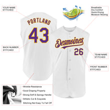 Load image into Gallery viewer, Custom White Purple-Gold Authentic Sleeveless Baseball Jersey
