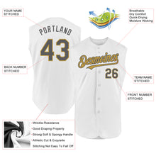 Load image into Gallery viewer, Custom White Steel Gray-Old Gold Authentic Sleeveless Baseball Jersey
