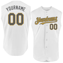 Load image into Gallery viewer, Custom White Steel Gray-Old Gold Authentic Sleeveless Baseball Jersey
