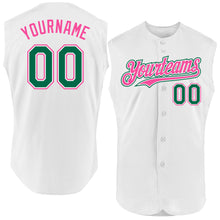 Load image into Gallery viewer, Custom White Kelly Green-Pink Authentic Sleeveless Baseball Jersey
