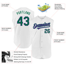 Load image into Gallery viewer, Custom White Kelly Green-Purple Authentic Sleeveless Baseball Jersey
