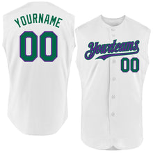 Load image into Gallery viewer, Custom White Kelly Green-Purple Authentic Sleeveless Baseball Jersey
